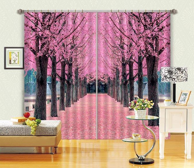 3D Pink Ginkgo Trees 400 Curtains Drapes Wallpaper AJ Wallpaper 