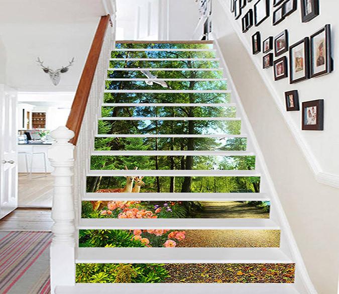 3D Forest Road Animals 1524 Stair Risers Wallpaper AJ Wallpaper 