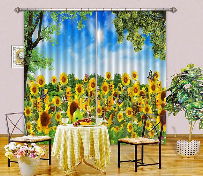 3D Bright Sunflowers 145 Curtains Drapes Wallpaper AJ Wallpaper 