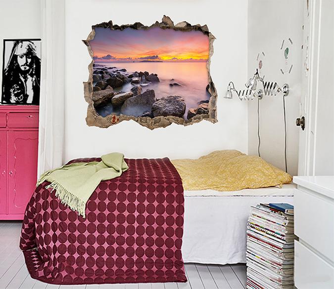 3D Stones Sea Sunset 375 Broken Wall Murals Wallpaper AJ Wallpaper 