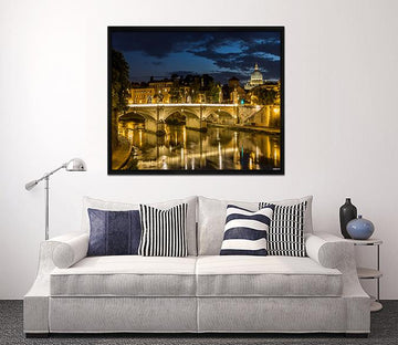 3D Night Bridge 042 Fake Framed Print Painting Wallpaper AJ Creativity Home 