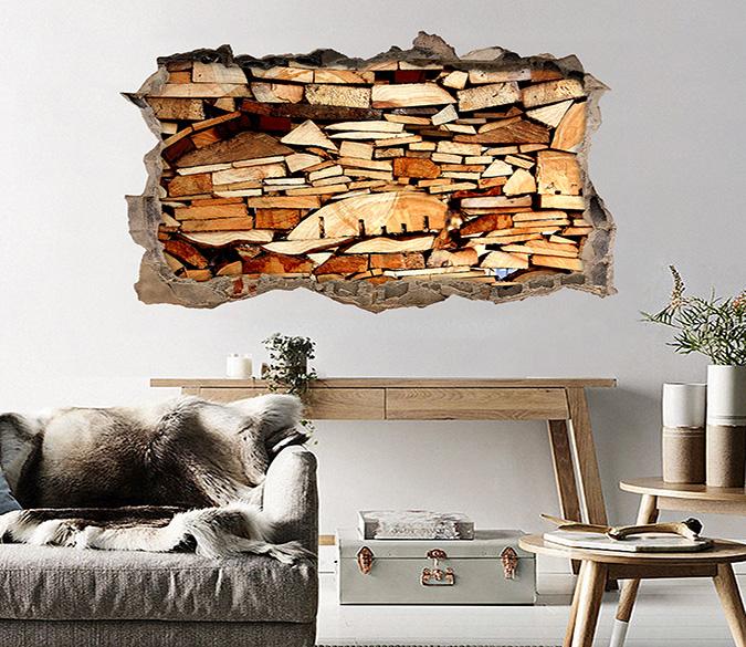 3D Stacked Wood Blocks 083 Broken Wall Murals Wallpaper AJ Wallpaper 