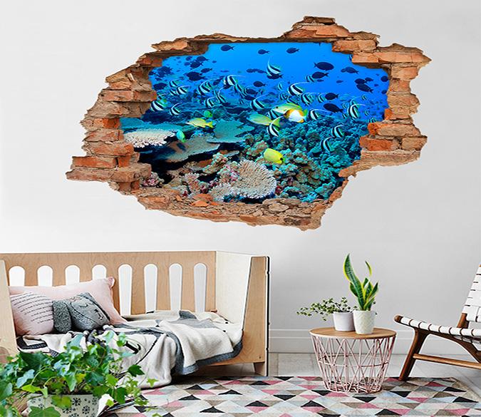 3D Ocean Fishes Corals 197 Broken Wall Murals Wallpaper AJ Wallpaper 