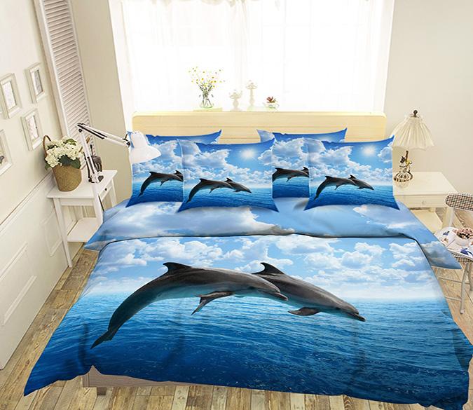 3D Sea Jumping Dolphins 113 Bed Pillowcases Quilt Wallpaper AJ Wallpaper 