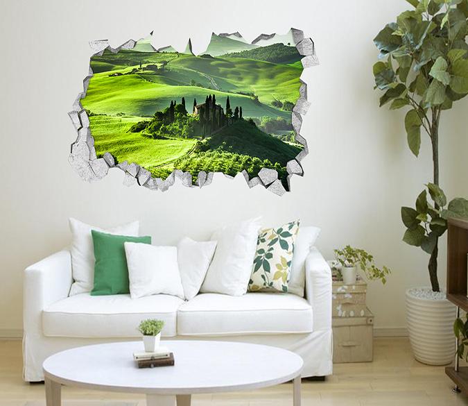 3D Green Mountains Scenery 381 Broken Wall Murals Wallpaper AJ Wallpaper 