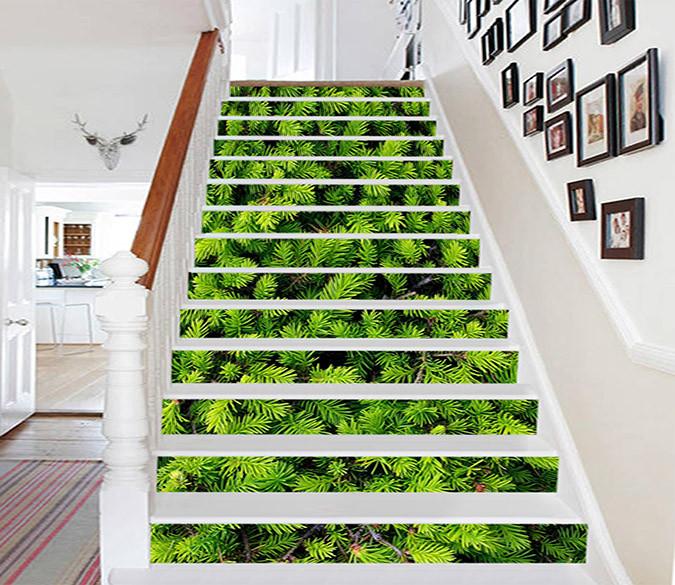 3D Green Coniferous Trees 1128 Stair Risers Wallpaper AJ Wallpaper 