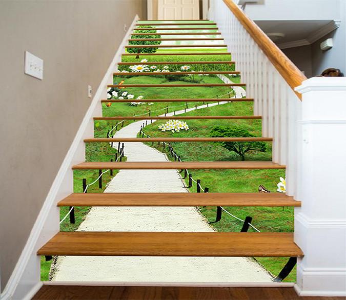 3D Grassland Path 1155 Stair Risers Wallpaper AJ Wallpaper 