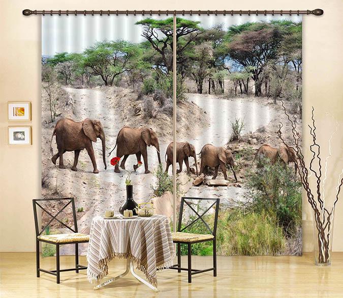 3D Elephant Migration Curtains Drapes Wallpaper AJ Wallpaper 