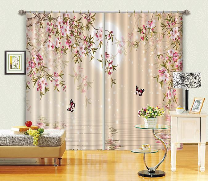 3D Bright Moon Flowers Butterflies Curtains Drapes Wallpaper AJ Wallpaper 