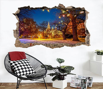 3D Park Colorful Night 048 Broken Wall Murals Wallpaper AJ Wallpaper 