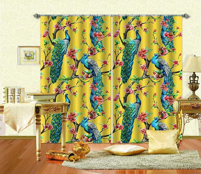 3D Flowers Branches Peacocks 758 Curtains Drapes Wallpaper AJ Wallpaper 