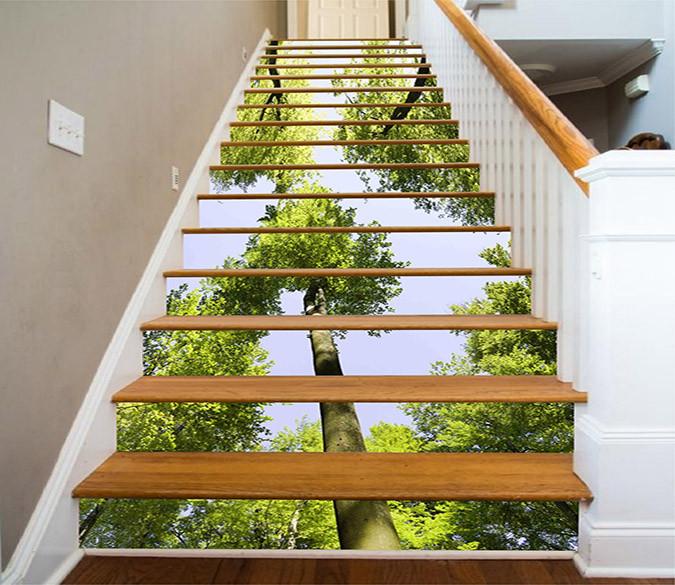 3D Pretty Tall Trees 1207 Stair Risers Wallpaper AJ Wallpaper 