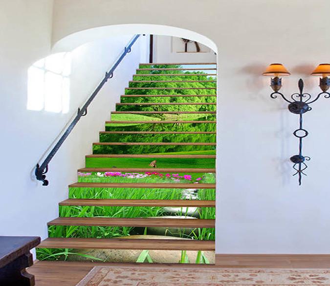 3D Lake Grassland Trees 1624 Stair Risers Wallpaper AJ Wallpaper 