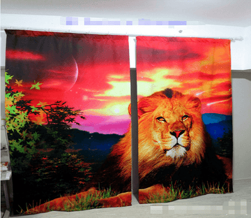 3D Sunset Resting Lion 1146 Curtains Drapes Wallpaper AJ Wallpaper 