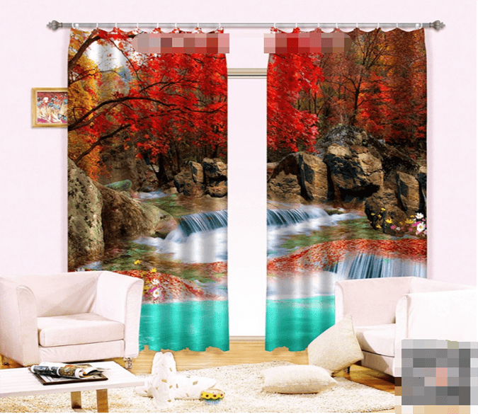 3D River Red Trees 1141 Curtains Drapes Wallpaper AJ Wallpaper 