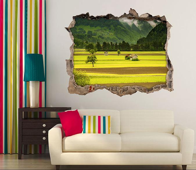 3D Mountain Farmland Cottages 037 Broken Wall Murals Wallpaper AJ Wallpaper 