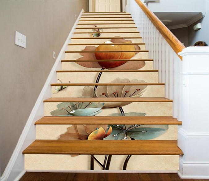 3D Flowers Butterflies 729 Stair Risers Wallpaper AJ Wallpaper 