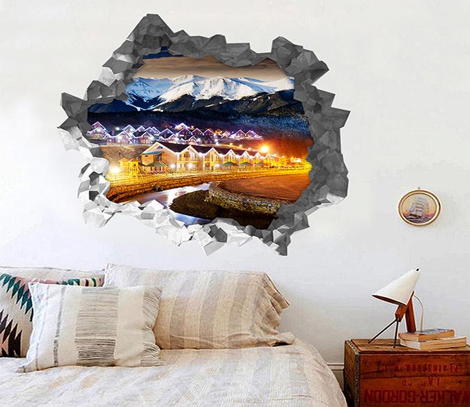 3D Snow Mountains Town 196 Broken Wall Murals Wallpaper AJ Wallpaper 