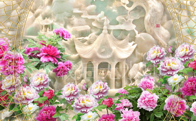 3D Bright Flowers And Jade Castle Wallpaper AJ Wallpaper 1 