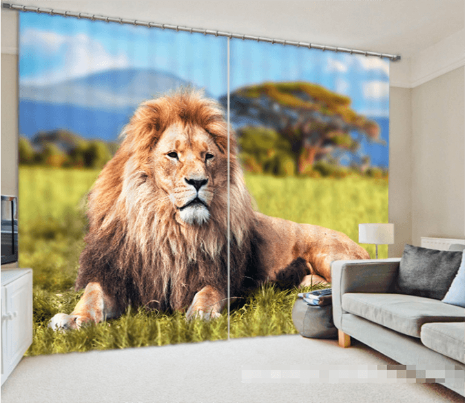 3D Grassland Lion 1243 Curtains Drapes Wallpaper AJ Wallpaper 