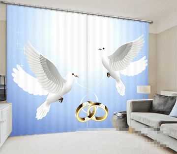 3D White Birds And Rings 1104 Curtains Drapes Wallpaper AJ Wallpaper 