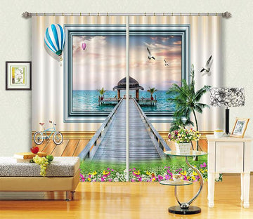 3D Sea Pavilion Bridge 146 Curtains Drapes Wallpaper AJ Wallpaper 