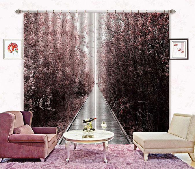 3D Pink Trees Wooden Road 406 Curtains Drapes Wallpaper AJ Wallpaper 