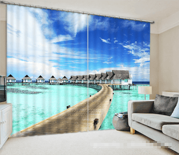 3D Sea Pavilions Passage 1214 Curtains Drapes Wallpaper AJ Wallpaper 