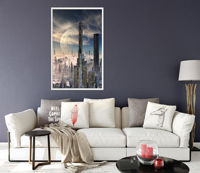 3D Moon City 045 Fake Framed Print Painting Wallpaper AJ Creativity Home 