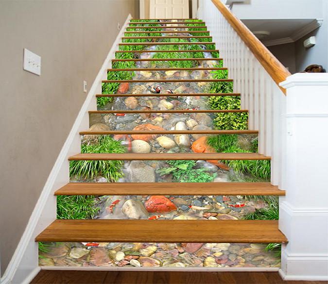 3D Creek Fishes Mandarin Ducks 435 Stair Risers Wallpaper AJ Wallpaper 