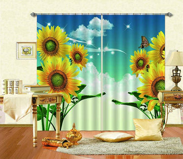 3D Blue Sky Sunflowers 824 Curtains Drapes Wallpaper AJ Wallpaper 