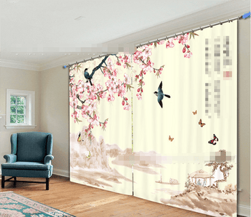 3D Flowers Birds Butterflies 2202 Curtains Drapes Wallpaper AJ Wallpaper 