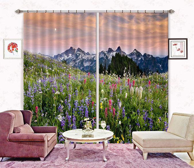 3D Mountain Flowers 210 Curtains Drapes Wallpaper AJ Wallpaper 