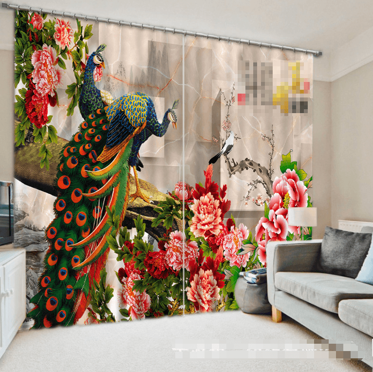 3D Flowers Tree Peacocks 1030 Curtains Drapes Wallpaper AJ Wallpaper 