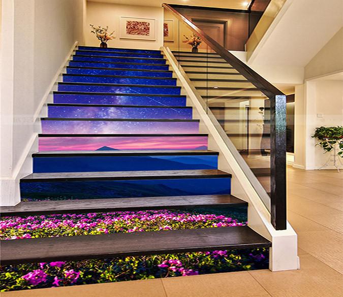 3D Mountain Flowers Stars Sky 922 Stair Risers Wallpaper AJ Wallpaper 