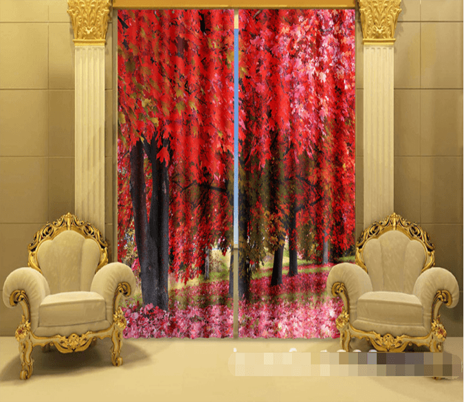 3D Red Maple Trees 1204 Curtains Drapes Wallpaper AJ Wallpaper 