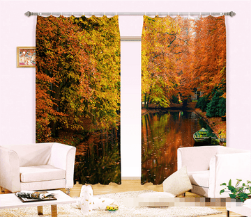 3D Lake Colorful Trees 1162 Curtains Drapes Wallpaper AJ Wallpaper 