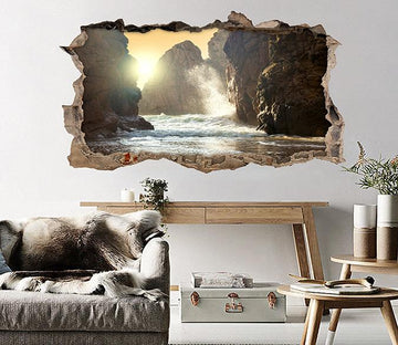 3D Sea Mountains Waves 029 Broken Wall Murals Wallpaper AJ Wallpaper 