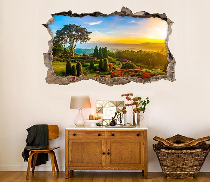 3D Park Sunset Scenery 047 Broken Wall Murals Wallpaper AJ Wallpaper 