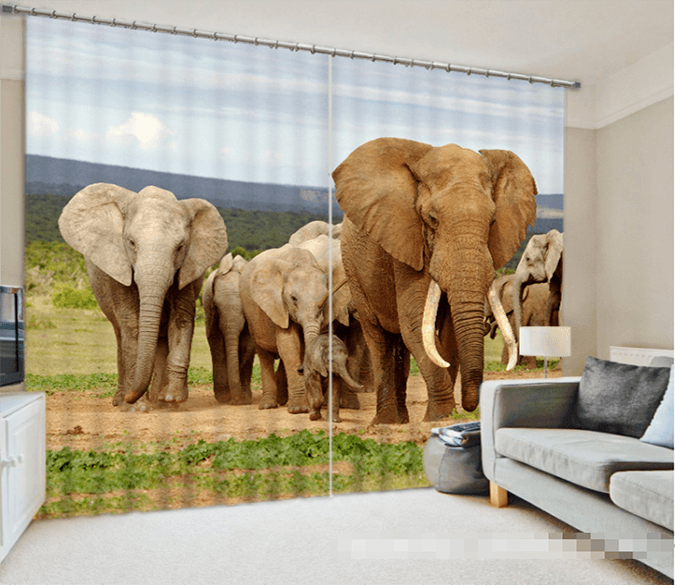 3D Elephants 1219 Curtains Drapes Wallpaper AJ Wallpaper 