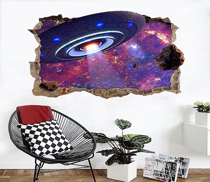 3D Space UFO 147 Broken Wall Murals Wallpaper AJ Wallpaper 