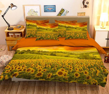 3D Sunflowers Field Sunset 250 Bed Pillowcases Quilt Wallpaper AJ Wallpaper 