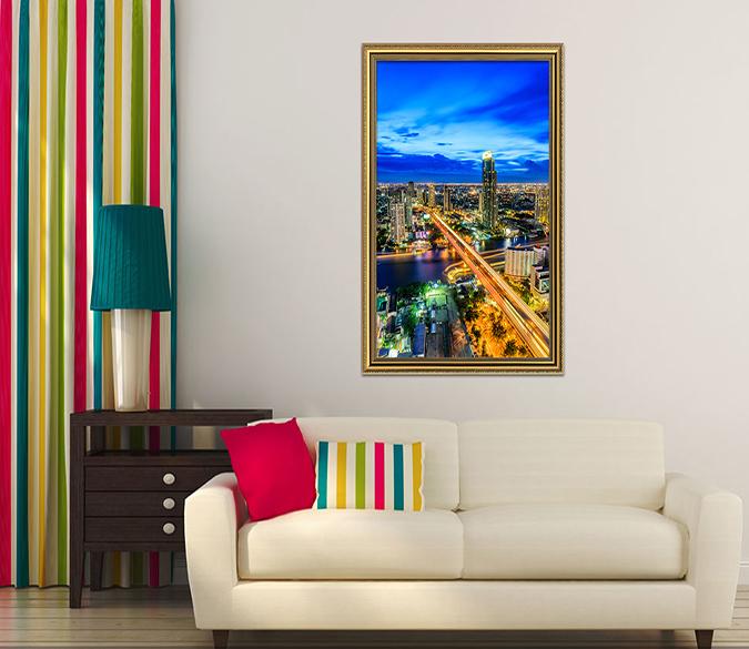 3D Light City 014 Fake Framed Print Painting Wallpaper AJ Creativity Home 