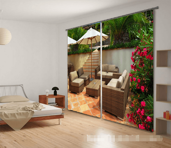 3D Courtyard Flowers 1167 Curtains Drapes Wallpaper AJ Wallpaper 