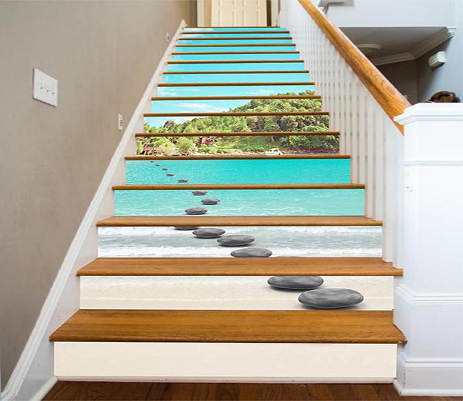 3D Sea Stones Road 1029 Stair Risers Wallpaper AJ Wallpaper 