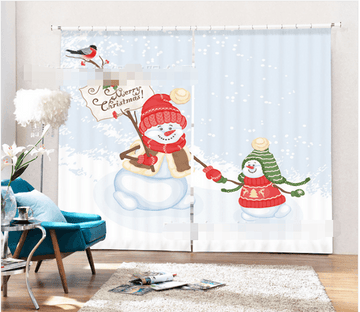 3D Christmas Lovely Snowman 1116 Curtains Drapes Wallpaper AJ Wallpaper 