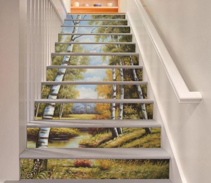 3D Riverside Trees 202 Stair Risers Wallpaper AJ Wallpaper 