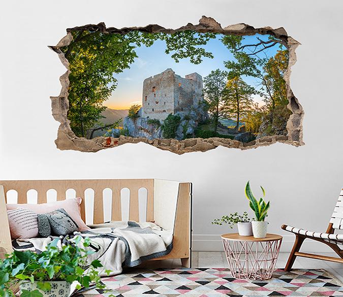 3D Mountain Peak House 058 Broken Wall Murals Wallpaper AJ Wallpaper 