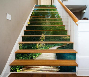 3D Forest Lake Wood Bridge 887 Stair Risers Wallpaper AJ Wallpaper 