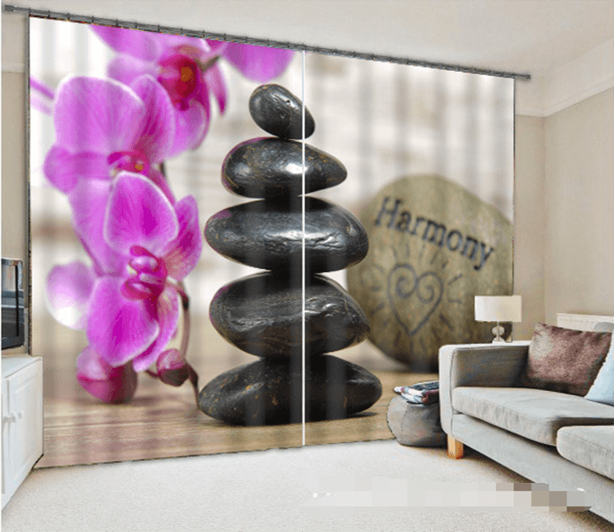 3D Flowers And Stones 1054 Curtains Drapes Wallpaper AJ Wallpaper 